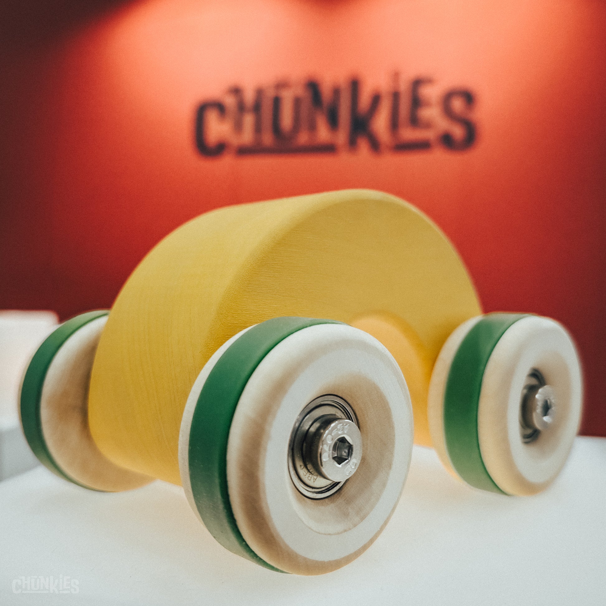 Chunkies cars come with two sets of tires so you can choose what your big little toy car will look like today. The Chill Pepper Chunkies No06 Wooden Toy Car The Rainbow comes with red and green tires right in the recycled cardboard box. Sustainable and fun